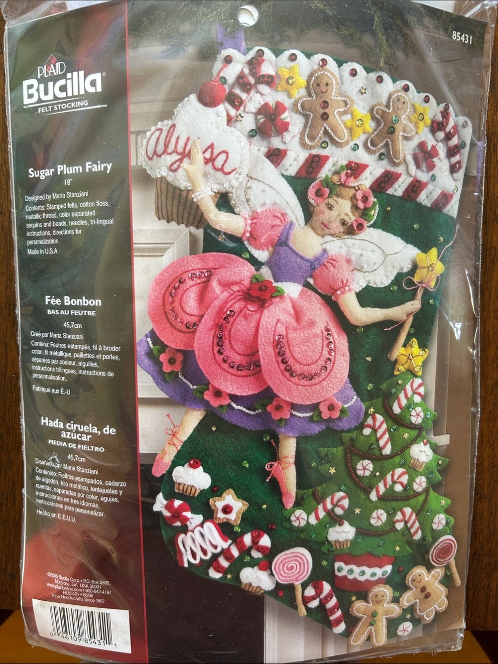 Bucilla Sugar Plum Fairy Felt Stocking Craft Kit in Pink, Green, Purple